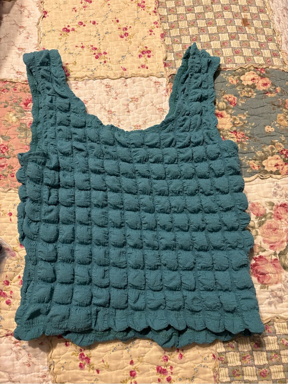Textured Teal Scoop Neck Tank Top - XS